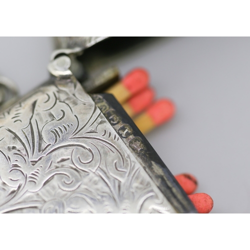 27 - Silver Vesta Case Incised Detailing Hinged Cover Striker to Base 5.5cm by 3.5cm Hallmarked William O... 