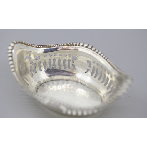 28 - Silver Nut Dish Pierced Detail Beaded Border 8cm by 6cm and 3cm High Hallmarked Charles S Green & Co... 