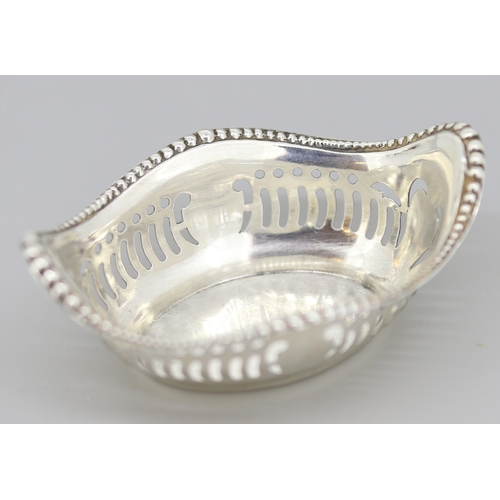 28 - Silver Nut Dish Pierced Detail Beaded Border 8cm by 6cm and 3cm High Hallmarked Charles S Green & Co... 