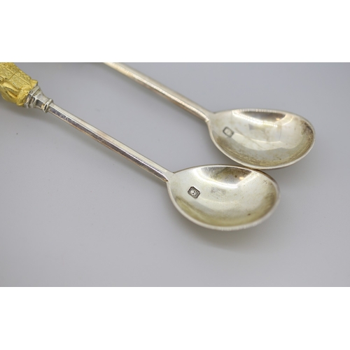 29 - Two Silver Spoons with Silver Gilt Figural Finials 'The Queens Beast' 12cm Hallmarked William Comyns... 
