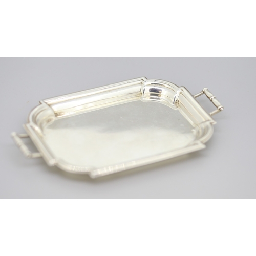 30 - Small Silver Serving Tray with Carry Handles and Raised Rim 10cm by 8cm Hallmarked Deakin & Francis ... 