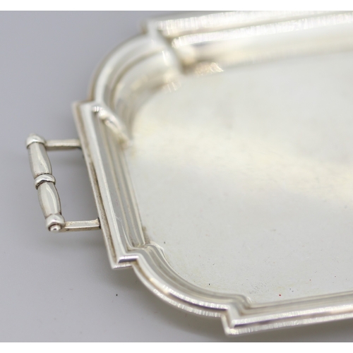 30 - Small Silver Serving Tray with Carry Handles and Raised Rim 10cm by 8cm Hallmarked Deakin & Francis ... 