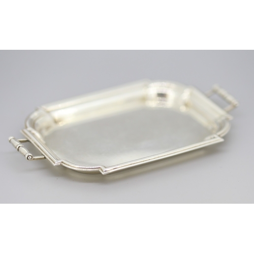 30 - Small Silver Serving Tray with Carry Handles and Raised Rim 10cm by 8cm Hallmarked Deakin & Francis ... 