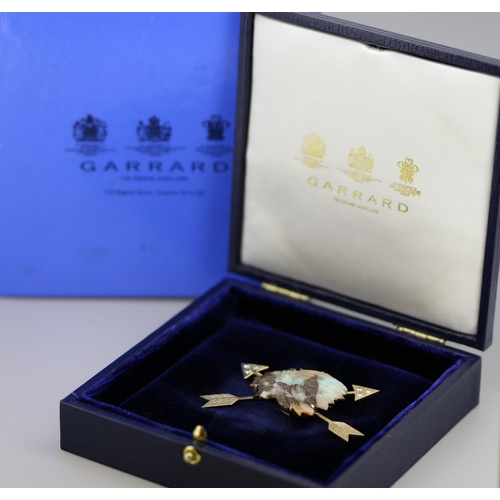 32 - Finely Detailed Carved Boulder Opal Native American Chief Brooch with Diamond Six Stone Set Arrow Mo... 