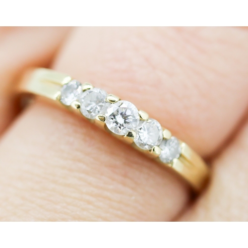 34 - Diamond Five Stone Set Ring Graduated Form Mounted in 14 Carat Yellow Gold Ring Size N and a Half