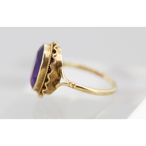 35 - Amethyst Set Single Stone Ring Mounted in 9 Carat Yellow Gold Ring Size O