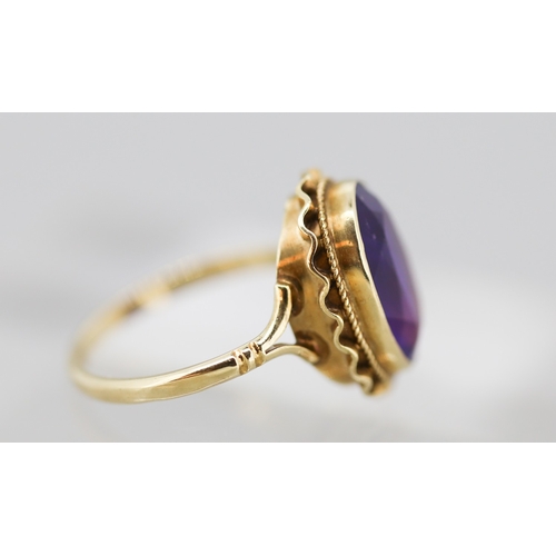 35 - Amethyst Set Single Stone Ring Mounted in 9 Carat Yellow Gold Ring Size O
