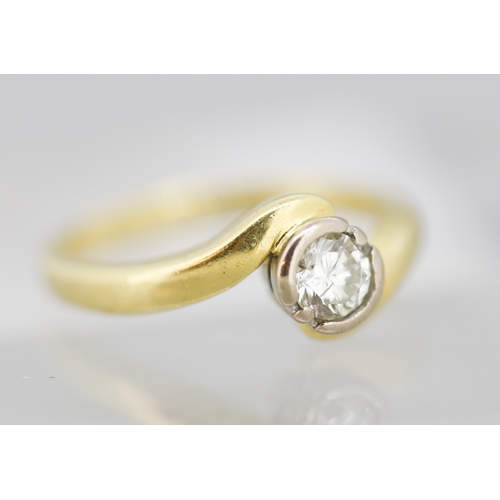 36 - Diamond Solitaire Half Bezel Set Wraparound Form Mounted in 18 Carat Yellow Gold Ring Size N Total D... 
