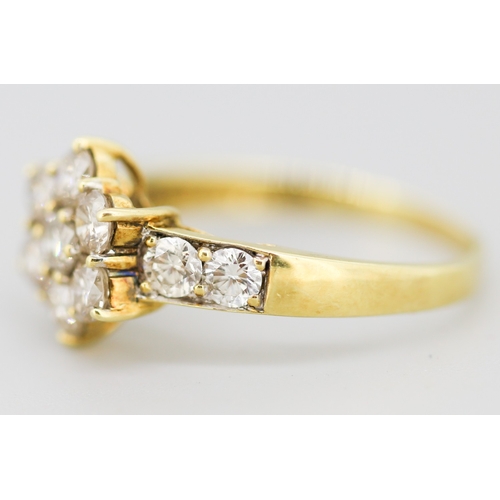 37 - Diamond Seven Stone Daisy Form Ring Set with Champagne and White Diamonds with Further Diamonds Set ... 
