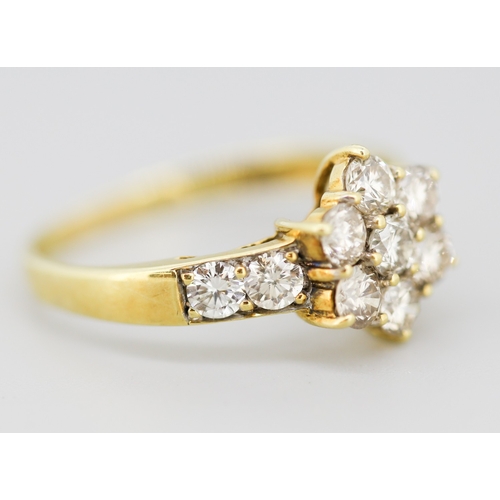 37 - Diamond Seven Stone Daisy Form Ring Set with Champagne and White Diamonds with Further Diamonds Set ... 