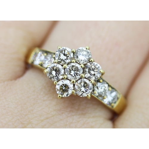 37 - Diamond Seven Stone Daisy Form Ring Set with Champagne and White Diamonds with Further Diamonds Set ... 