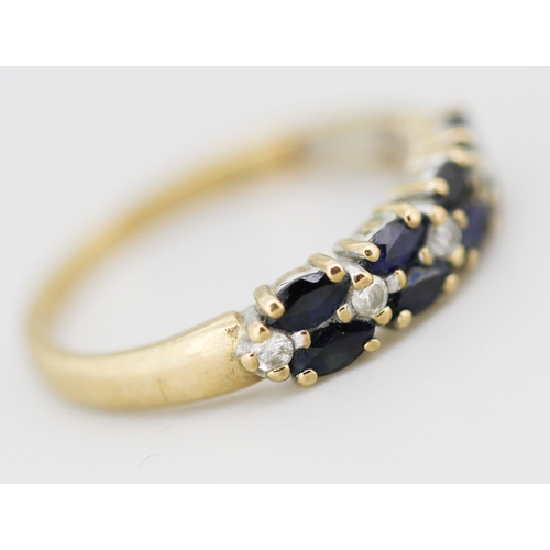 4 - Sapphire Marquise Cut Eight Stone Ring with Further Diamond Inset Mounted in 9 Carat Yellow Gold Rin... 