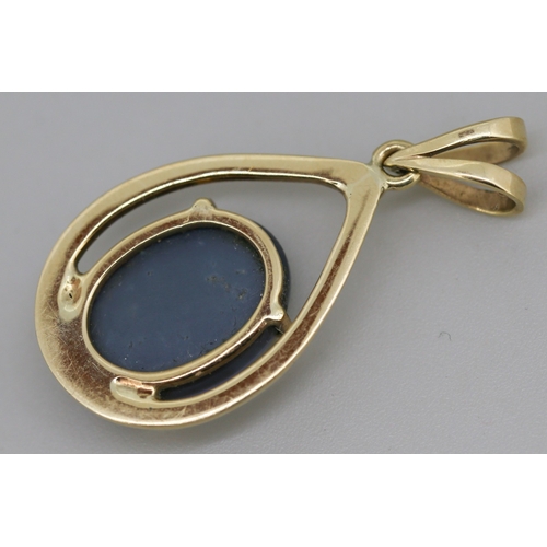 41 - Australian Opal Doublet Set Drop Pendant Mounted in 9 Carat Yellow Gold 3cm