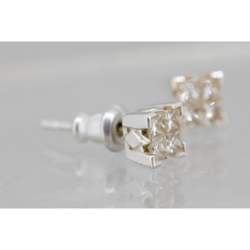 42 - Pair of Diamond Four Stone Set Earrings Mounted in 18 Carat White Gold 5mm