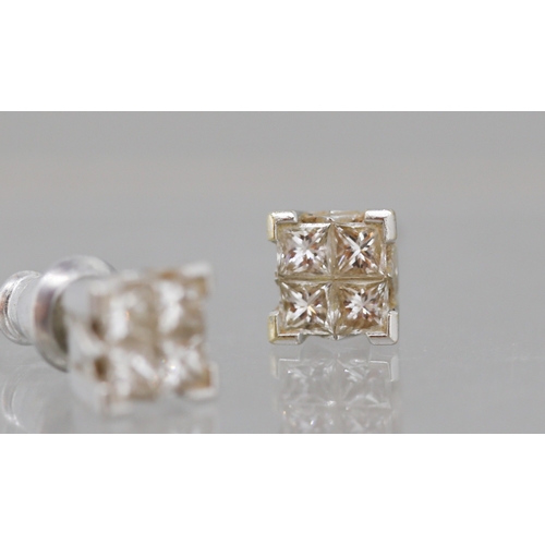 42 - Pair of Diamond Four Stone Set Earrings Mounted in 18 Carat White Gold 5mm