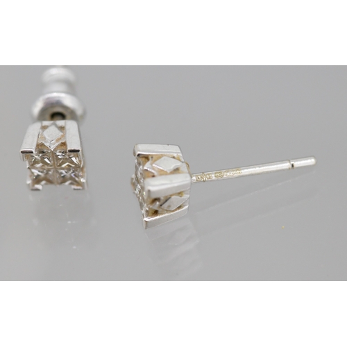 42 - Pair of Diamond Four Stone Set Earrings Mounted in 18 Carat White Gold 5mm