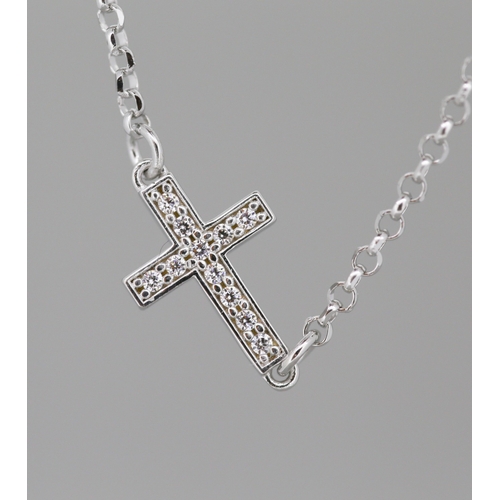 44 - Gemset Cross Pendant Necklace Mounted in 9 Carat White Gold 44cm Long