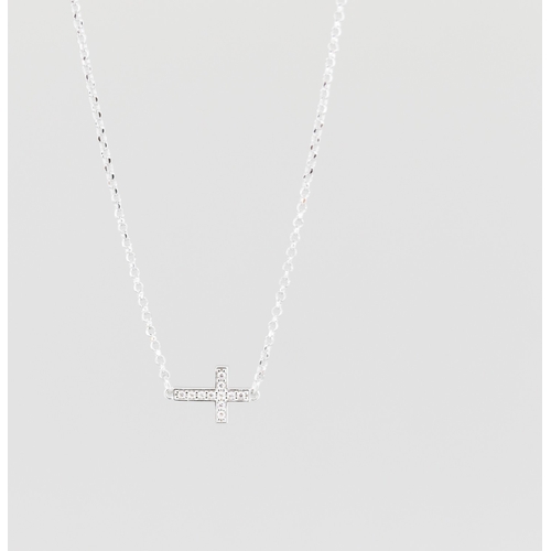 44 - Gemset Cross Pendant Necklace Mounted in 9 Carat White Gold 44cm Long