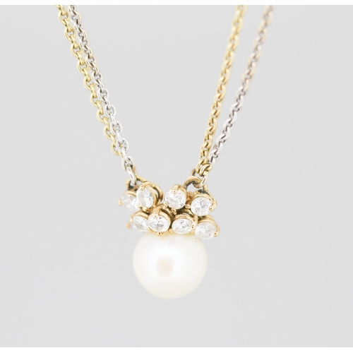 46 - Attractively Detailed Pearl and Diamond Nine Stone Cluster Set Pendant Mounted in 9 Carat Yellow Gol... 