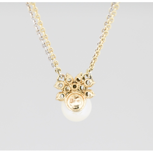 46 - Attractively Detailed Pearl and Diamond Nine Stone Cluster Set Pendant Mounted in 9 Carat Yellow Gol... 