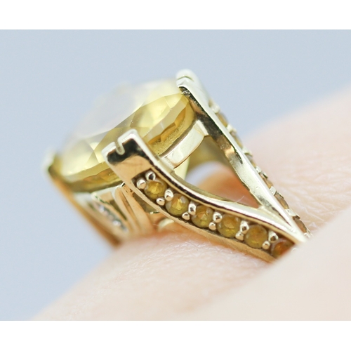 47 - Finely Detailed Citrine Set Ring with Diamond Inset and Further Citrine Set to Shoulders Mounted in ... 