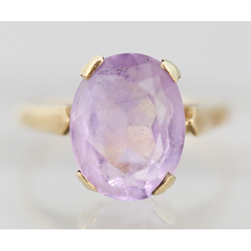 48 - Amethyst Set Single Stone Ring Mounted in 9 Carat Yellow Gold Ring Size M