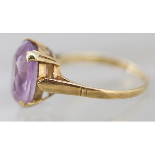 48 - Amethyst Set Single Stone Ring Mounted in 9 Carat Yellow Gold Ring Size M
