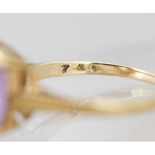 48 - Amethyst Set Single Stone Ring Mounted in 9 Carat Yellow Gold Ring Size M