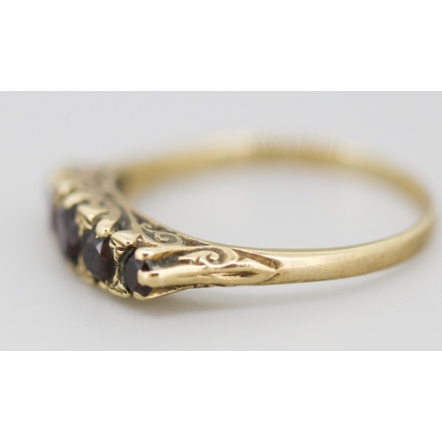 51 - Red Garnet Five Stone Graduated Form Ring Mounted in 9 Carat Yellow Gold Ring Size U and a Half