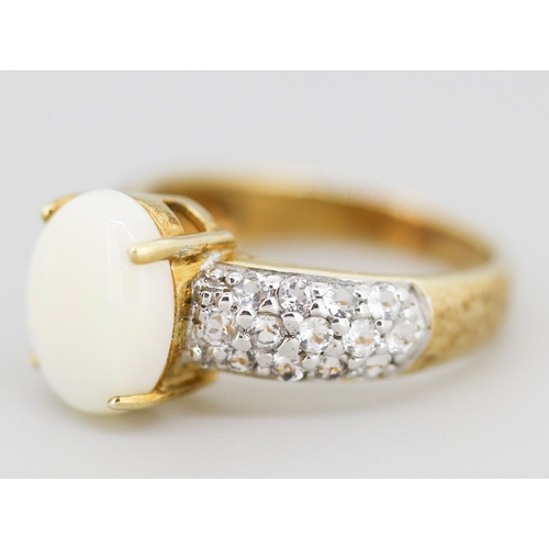 52 - Opal Set Ring with Gemstone Cluster Set Shoulders Mounted in 9 Carat Yellow Gold Ring Size N