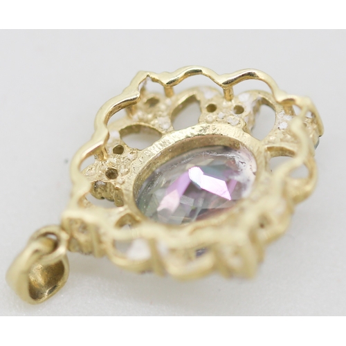 54 - Finely Detailed Mystic Topaz Set Pendant with Further White Topaz Cluster Mounted in 9 Carat Yellow ... 