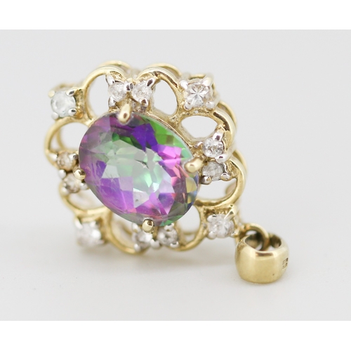 54 - Finely Detailed Mystic Topaz Set Pendant with Further White Topaz Cluster Mounted in 9 Carat Yellow ... 