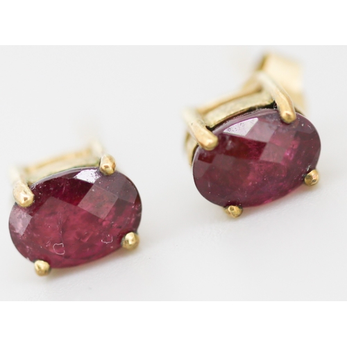 55 - Pair of Garnet Single Stone Set Earrings Mounted in 9 Carat Yellow Gold 7mm