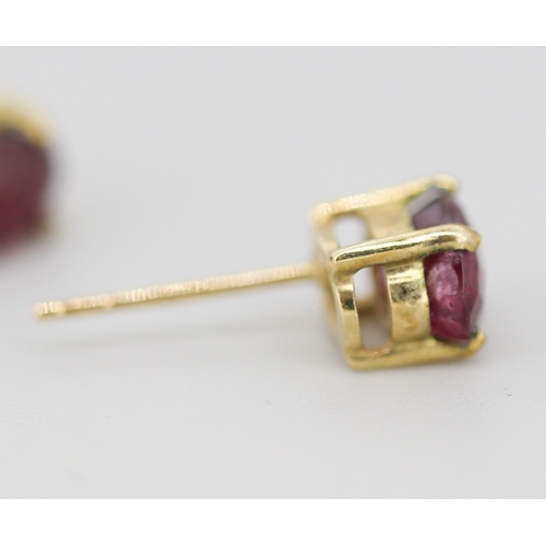 55 - Pair of Garnet Single Stone Set Earrings Mounted in 9 Carat Yellow Gold 7mm