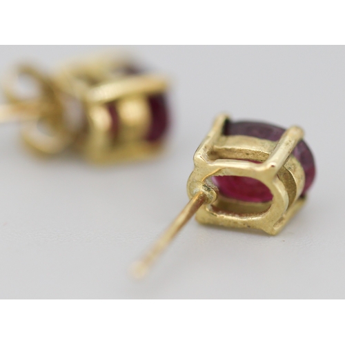 55 - Pair of Garnet Single Stone Set Earrings Mounted in 9 Carat Yellow Gold 7mm