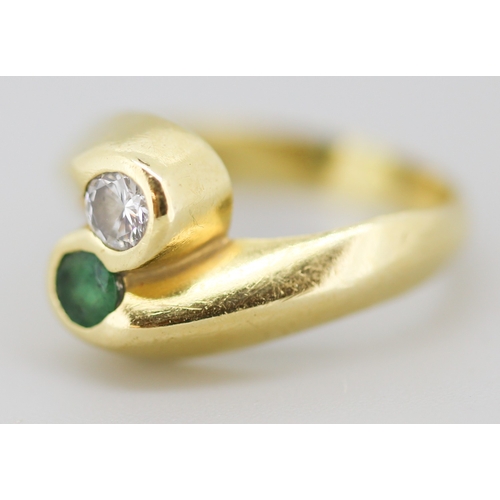 56 - Diamond and Emerald Bezel Set Wrap Around Form Ring Mounted in 18 Carat Yellow Gold Ring Size K and ... 