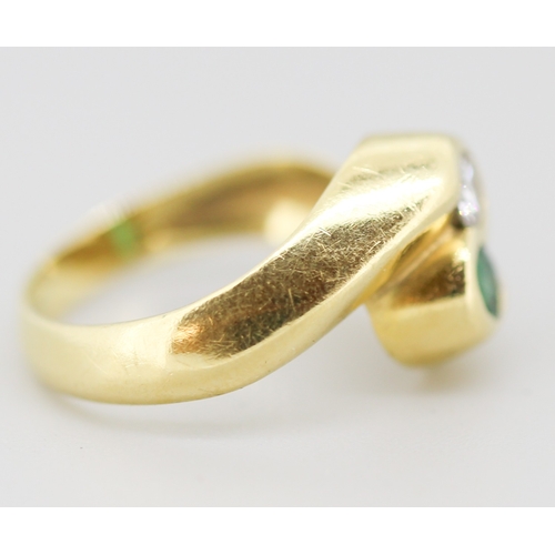56 - Diamond and Emerald Bezel Set Wrap Around Form Ring Mounted in 18 Carat Yellow Gold Ring Size K and ... 