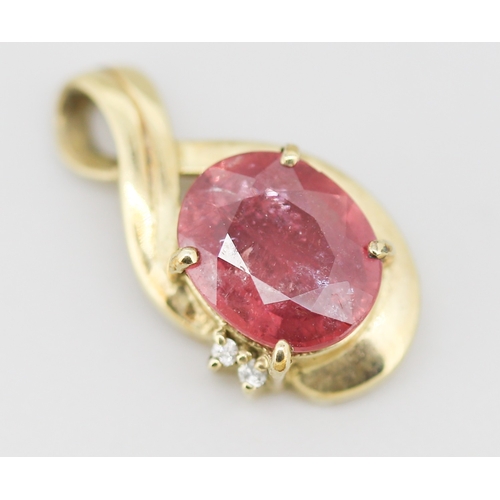 58 - Ruby Set Pendant with Diamond Insets Mounted in 9 Carat Yellow Gold 2.5cm High