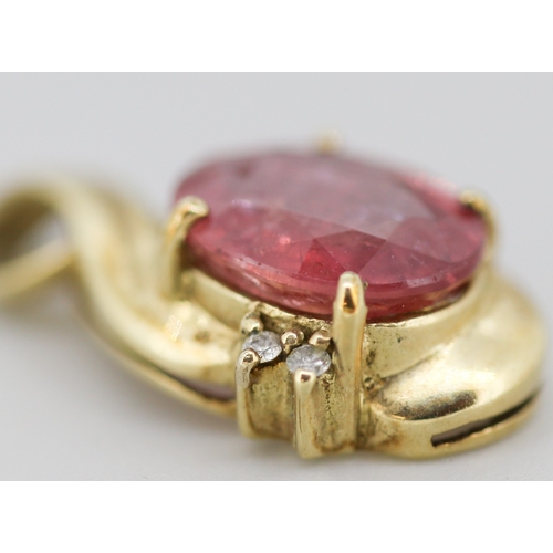 58 - Ruby Set Pendant with Diamond Insets Mounted in 9 Carat Yellow Gold 2.5cm High