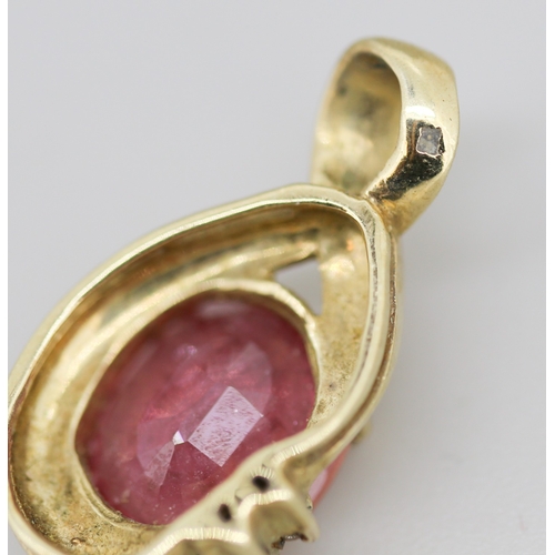 58 - Ruby Set Pendant with Diamond Insets Mounted in 9 Carat Yellow Gold 2.5cm High