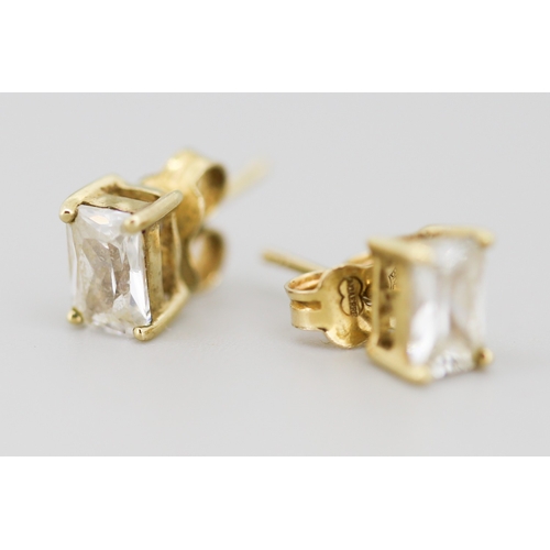 6 - Pair of Emerald Cut Gemset Earrings Mounted in 9 Carat Yellow Gold 6mm
