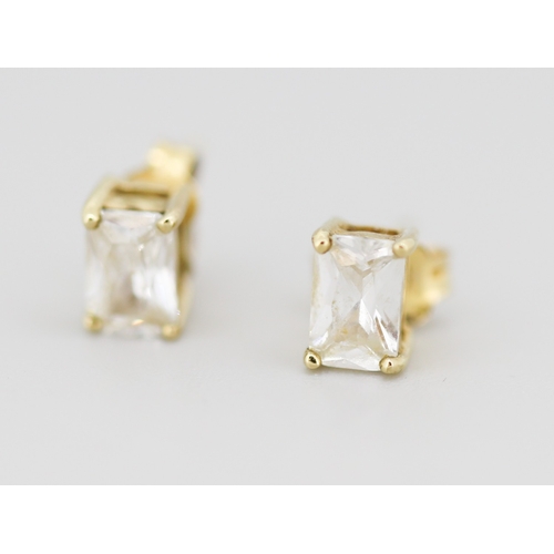 6 - Pair of Emerald Cut Gemset Earrings Mounted in 9 Carat Yellow Gold 6mm