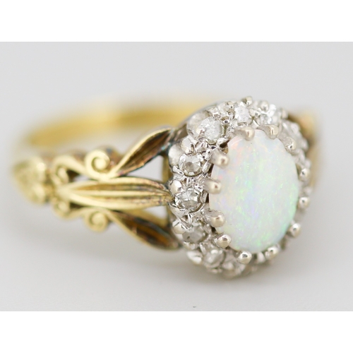 60 - Finely Detailed Opal Centre Stone Ring with Diamond Set Halo Surround Mounted in 18 Carat Yellow Gol... 