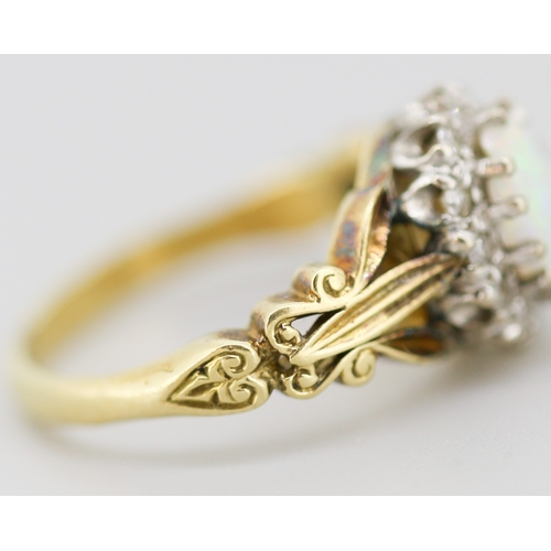 60 - Finely Detailed Opal Centre Stone Ring with Diamond Set Halo Surround Mounted in 18 Carat Yellow Gol... 