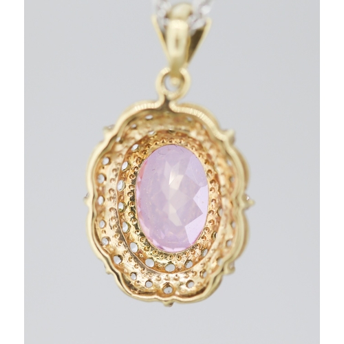 8 - Finely Detailed Pink Topaz Centre Stone Pendant with White Topaz Set Halo Surround Mounted in 9 Cara... 