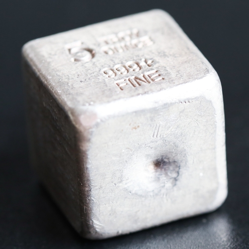 14 - 5 Ounce Fine 999.9 Silver Cube, Y.P.S. Yeagers Poured Silver