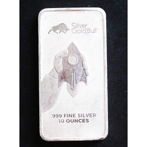 17 - 10 Ounce Fine 999.9 Silver Bar Wall Street 'Silver to the Moon. Silver Squueze' Silver GoldBull