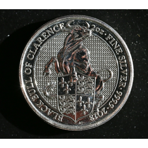 31 - 2 Ounce Fine Silver Commemorative 5 Pounds Coin Black Bull of Clarence Queen Elizabeth II 2018