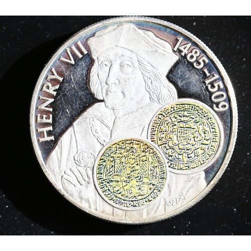 36 - Sterling Silver 2 Ounce Commemorative 50 Pence Coin 'History of British Coins - Henry VII' Falkland ... 