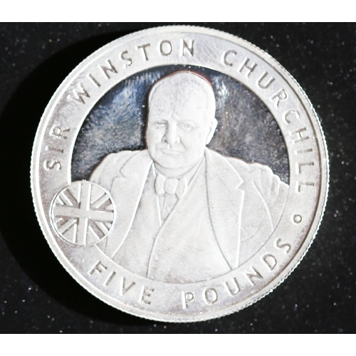 46 - Sterling Silver Commemorative 5 Pounds Coin 'Sir Winston Churchill' Bailiwick of Jersey Queen Elizab... 